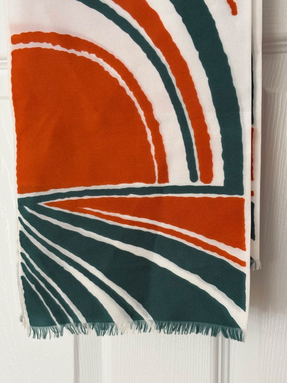 Vintage Midcentury Matte Satin Scarf Green/Orange - Picture 2 of 5